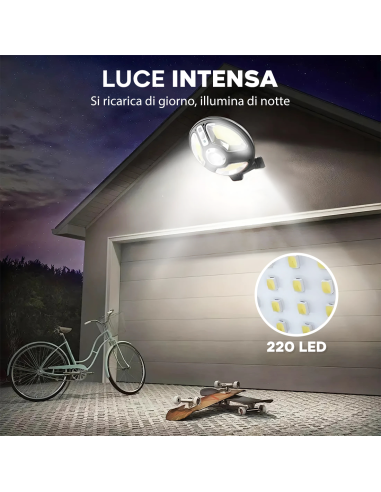 Lampada Solare Faro Lampione Stradale 220 LED...