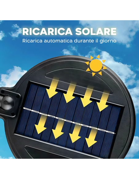 Lampada Solare Faro Lampione Stradale 220 LED Pannello Solare Telecomando IP66