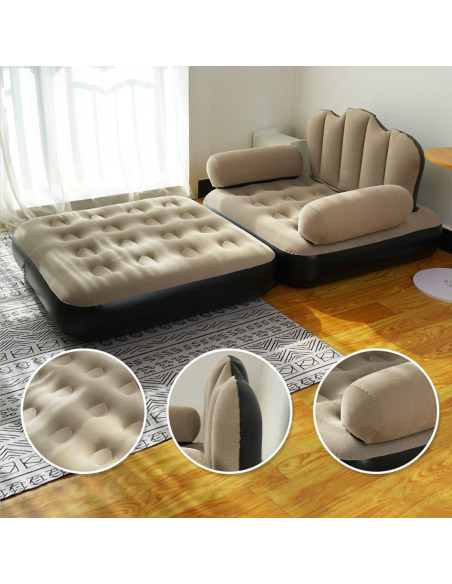 Poltrona Gonfiabile con Poggiapiedi e Schienale Divano Sofa in Tessuto Floccato