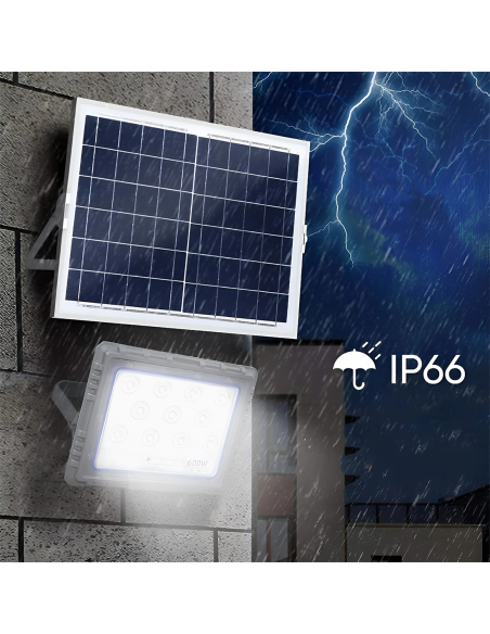 Faro Solare LED 600W con Pannello Solare Crepuscolare 6500K IP66 con Telecomando