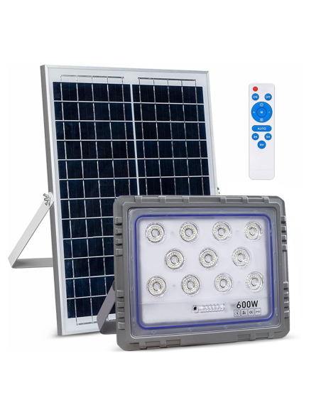 Faro Solare LED 600W con Pannello Solare Crepuscolare 6500K IP66 con Telecomando