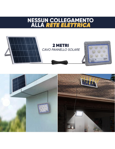 Faro Solare LED 600W con Pannello Solare...