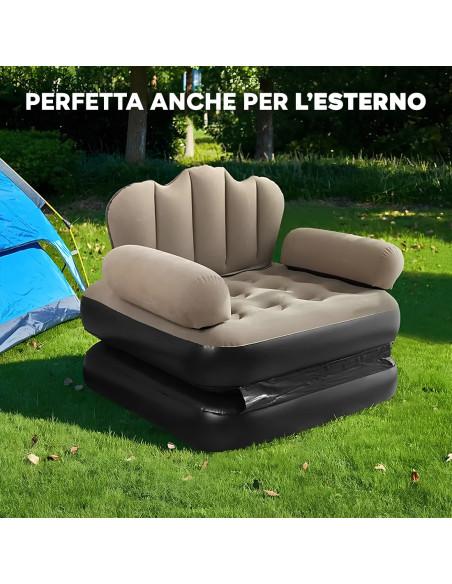 Poltrona Gonfiabile con Poggiapiedi e Schienale Divano Sofa in Tessuto Floccato