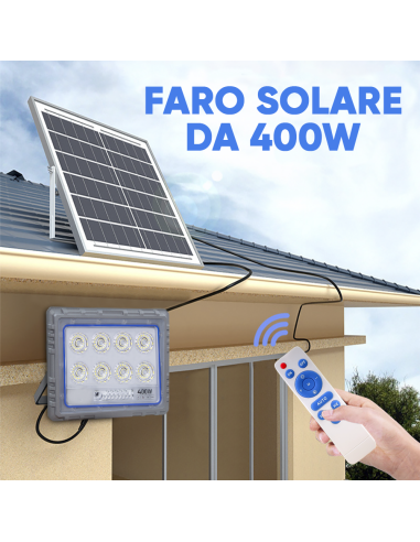 Faro Solare LED 400W con Pannello Solare...
