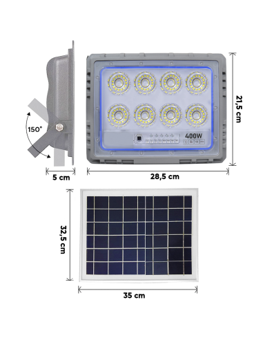Faro Solare LED 400W con Pannello Solare...