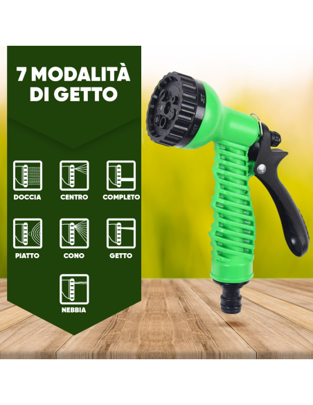 Tubo da Giardino Estendibile 45m per Irrigazione e Pulizia con Pistola 7 Getti