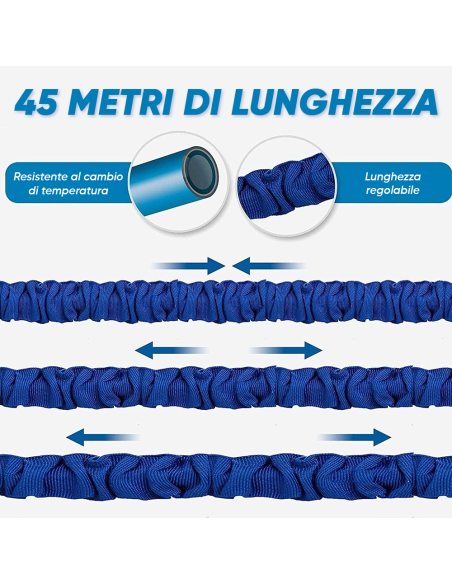 Tubo da Giardino Estendibile 45m per Irrigazione e Pulizia con Pistola 7 Getti