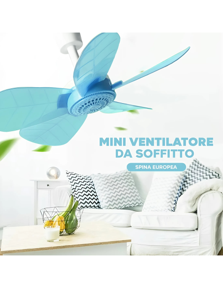 Mini Ventilatore da Soffitto Silenzioso Portatile con Gancio 6 Pale con Presa EU