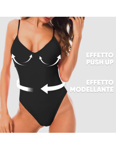 2pz Costume Intero Donna da Mare MADRID Elasticizzato Push Up Tinta Unita