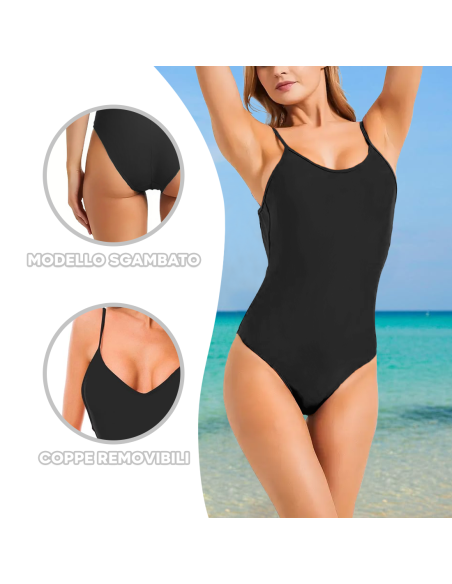 2pz Costume Intero Donna da Mare MADRID Elasticizzato Push Up Tinta Unita