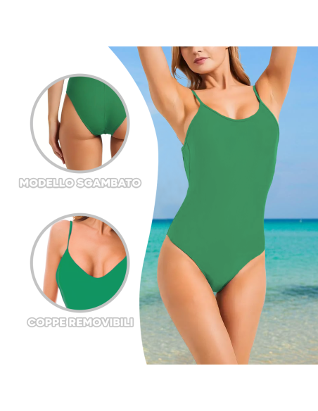 2pz Costume Intero Donna da Mare MADRID Elasticizzato Push Up Tinta Unita