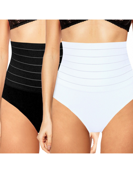 2pz Panciera Vita Alta 1 Bianca 1 Nera Slip Donna Guaina Contenitiva Modellante