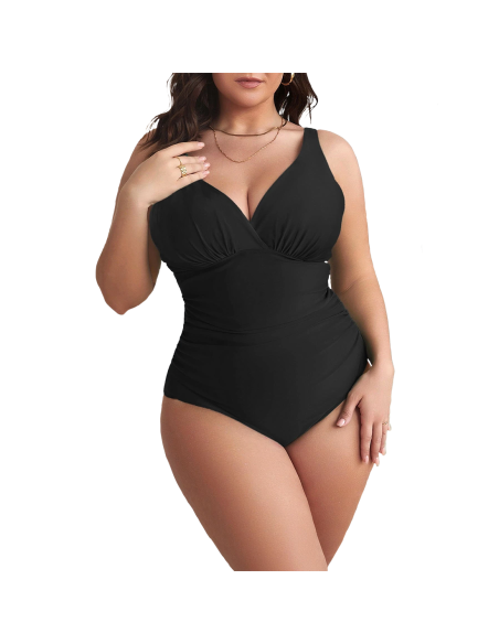 Costume da Bagno Intero da Donna Tinta Unita Plus Size Scollo a V Contenitivo
