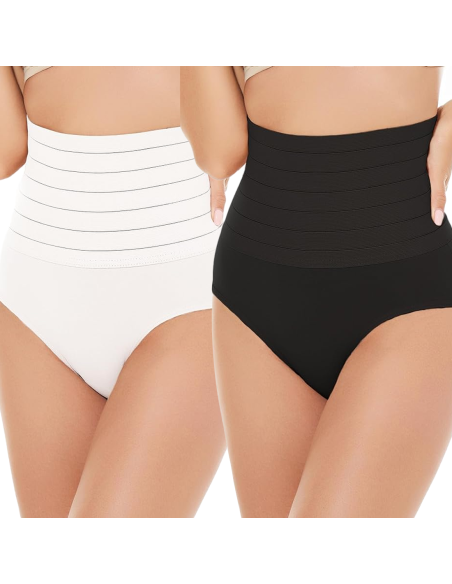 2pz Panciera Vita Alta 1 Bianca 1 Nera Slip Donna Guaina Contenitiva Modellante