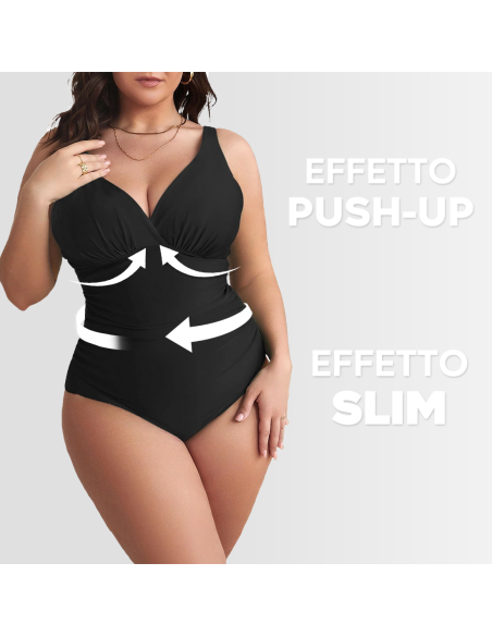 2pz Costume da Bagno Intero Donna Tinta Unita Plus Size Scollo a V Contenitivo