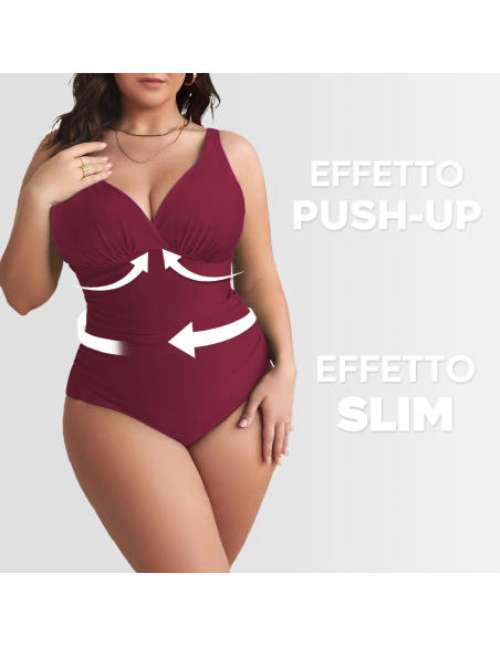2pz Costume da Bagno Intero Donna Tinta Unita Plus Size Scollo a V Contenitivo