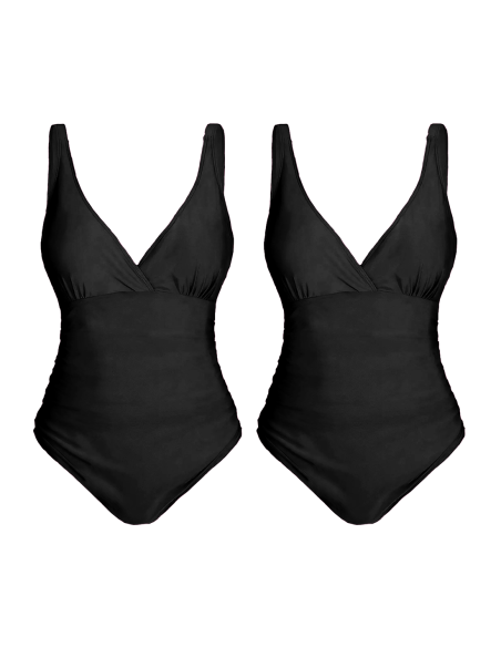 2pz Costume da Bagno Intero Donna Tinta Unita Plus Size Scollo a V Contenitivo