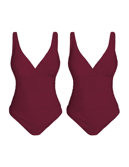 2pz Costume da Bagno Intero Donna Tinta Unita Plus Size Scollo a V Contenitivo