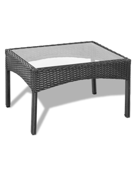 Set da Giardino IBIZA Polyrattan Divano 2 Poltrone con Cuscini Tavolino in Vetro