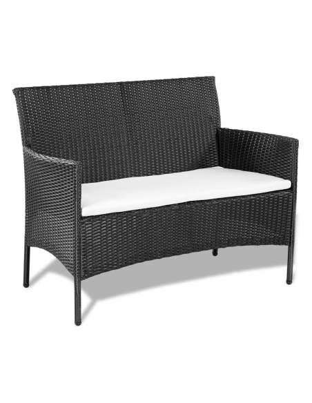 Set da Giardino IBIZA Polyrattan Divano 2 Poltrone con Cuscini Tavolino in Vetro