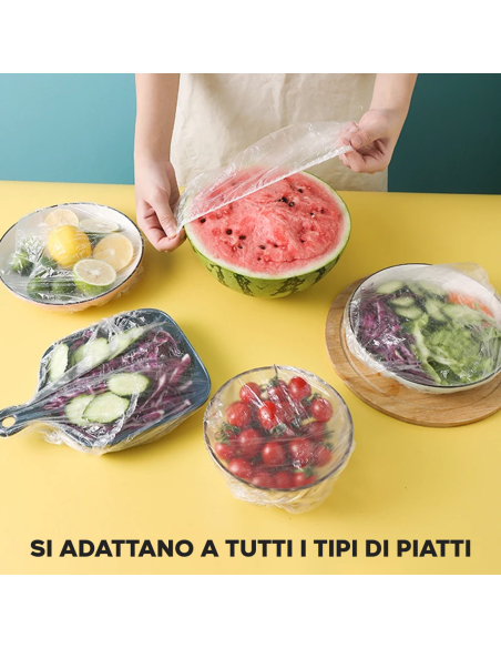 100 Sacchetti per Conservazione degli Alimenti Usa e Getta Copertura Elastica