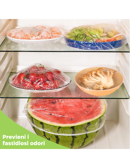 100 Sacchetti per Conservazione degli Alimenti Usa e Getta Copertura Elastica
