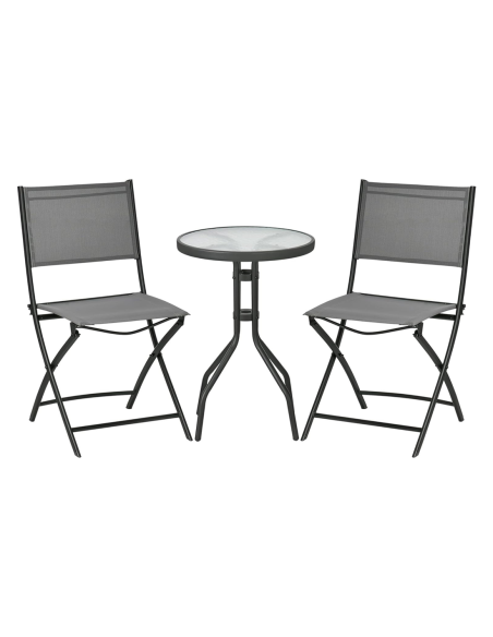 Set Giardino MALDIVE 2 Sedie Pieghevoli in Acciaio e Tavolino Tondo in Vetro