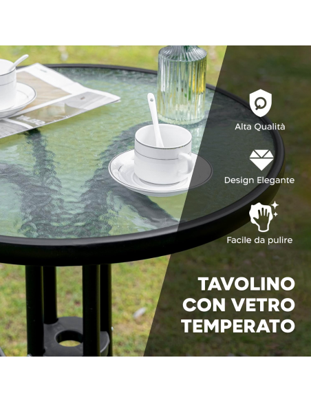 Set Giardino MALDIVE 2 Sedie Pieghevoli in Acciaio e Tavolino Tondo in Vetro