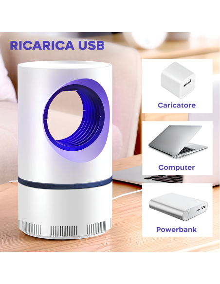 Lampada Anti Zanzare Elettrica con Luce UV Trappola per Insetti Portatile USB