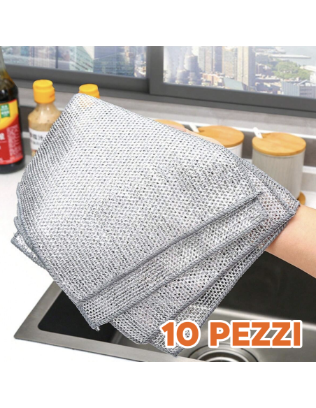 Straccio in Filo Metallico 10pz Riutilizzabile Multiuso per Piatti e Pulizia