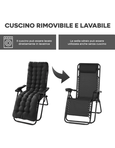 Sedia Sdraio Pieghevole con Cuscino Gravità...