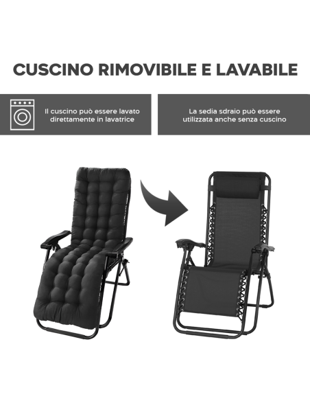 Sedia Sdraio Pieghevole con Cuscino Gravità Zero Poltrona Schienale Reclinabile