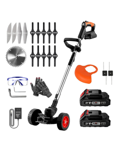 Decespugliatore Cordless 2 Batterie 21V con Ruote e Asta...