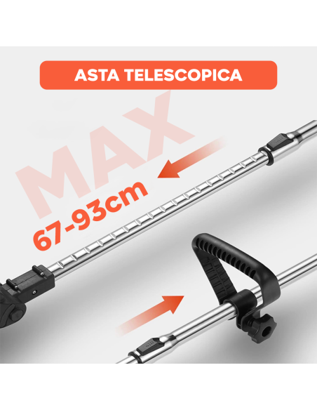 Decespugliatore Cordless 2 Batterie 21V con Ruote e Asta Telescopica Pieghevole