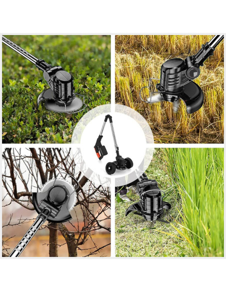 Decespugliatore Cordless 2 Batterie 21V con Ruote e Asta Telescopica Pieghevole