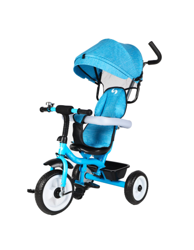 Image of Triciclo FUNNY LT982 Passeggino per Bambini Carrozzina con Tettuccio Parasole Azzurro052