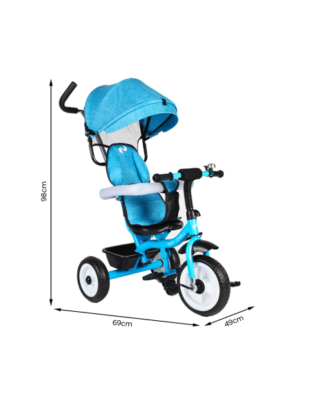 Triciclo FUNNY LT982 Passeggino per Bambini Carrozzina con Tettuccio Parasole