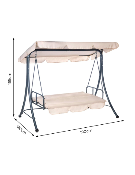 Dondolo Letto da Giardino ARIZONA 3 Posti Tettuccio Parasole Struttura Acciaio