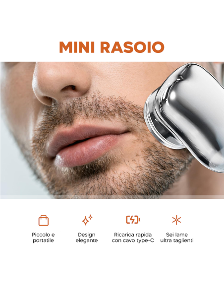 Mini Rasoio Elettrico da Uomo Barba e Capelli Portatile da Viaggio Ricaricabile