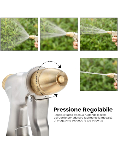 Pistola Irrigazione Acqua per Tubo da Giardino in Metallo con Ugelli Multigetto