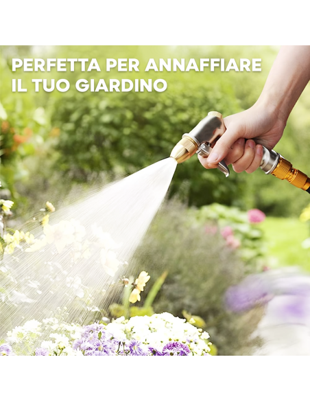 Pistola Irrigazione Acqua per Tubo da Giardino in Metallo con Ugelli Multigetto