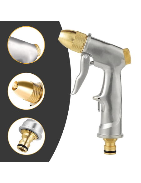 Pistola Irrigazione Acqua per Tubo da Giardino in Metallo con Ugelli Multigetto