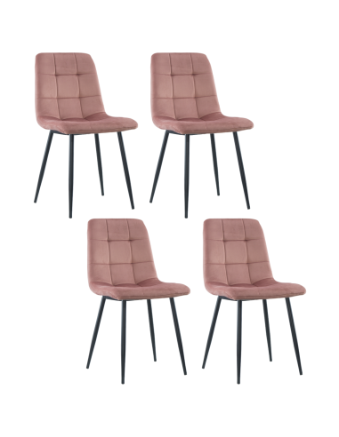 Image of Set 4 Sedie in Velluto VELVETTE Schienale Imbottito Struttura Nera in Metallo Rosa antico052