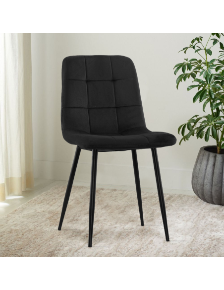 Set 4 Sedie in Velluto VELVETTE Schienale Imbottito Struttura Nera in Metallo