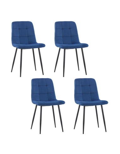 Image of Set 4 Sedie in Velluto VELVETTE Schienale Imbottito Struttura Nera in Metallo Blu052