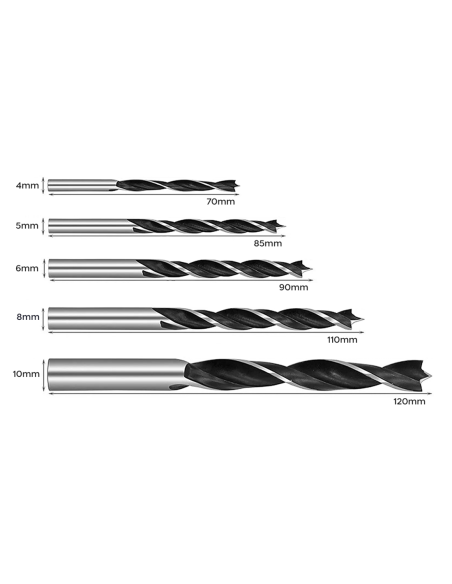5pz Set di Punte per Trapano per Legno Elicoidali Universali da 4,5,6,8,10mm