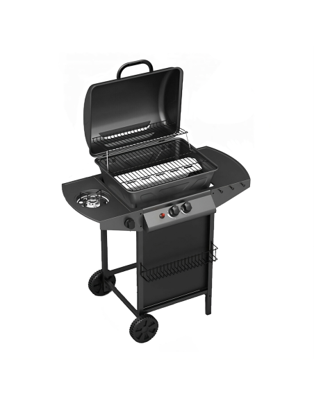 Barbecue a GAS con Fornello 2,9KW 2 Bruciatori con Coperchio e Griglia Acciaio