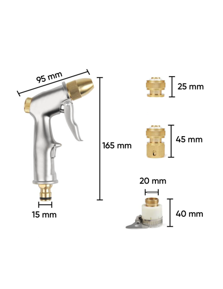 Pistola Irrigazione Acqua per Tubo da Giardino in Metallo con Ugelli Multigetto