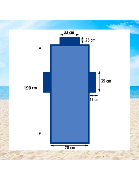 Telo Mare Coprilettino con Tasche e Cuscino Gonfiabile in Microfibra per Lettino