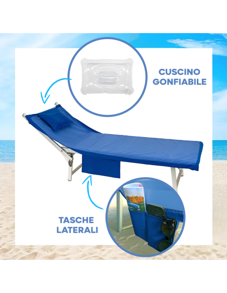 Telo Mare Coprilettino con Tasche e Cuscino Gonfiabile in Microfibra per Lettino